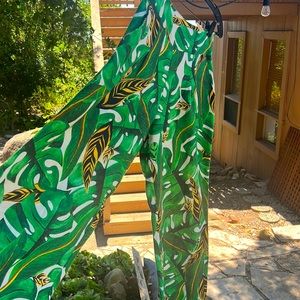 Large floral print linen wide leg pants